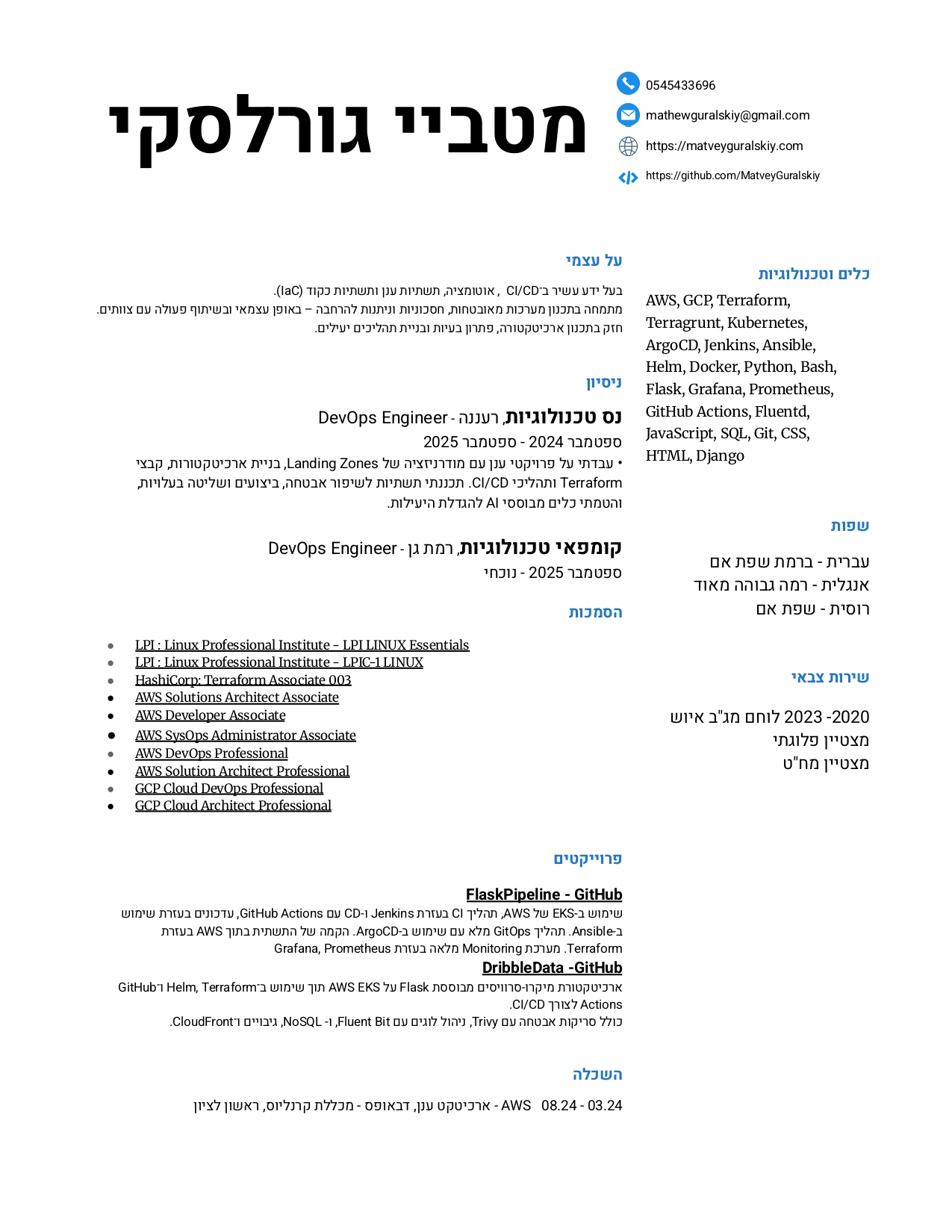 Hebrew Resume Preview