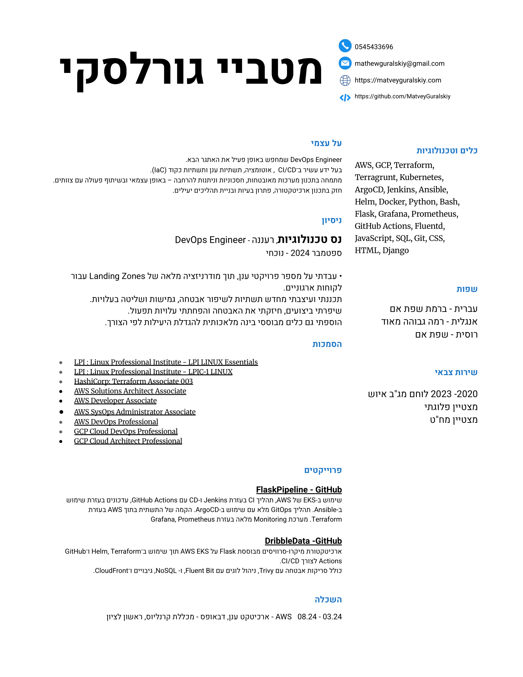 Hebrew Resume Preview